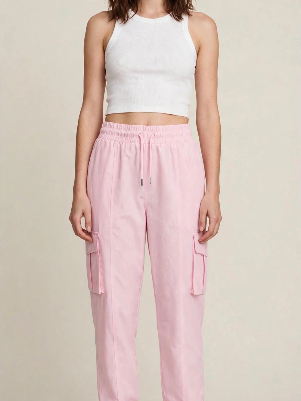 Women's Light Pink Cargo Joggers with Elastic Waist